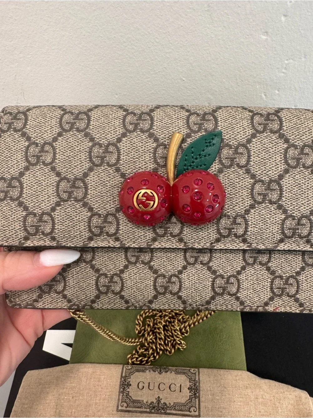 Gucci GG Supreme Cherry Crossbody Bag with box and dusty
